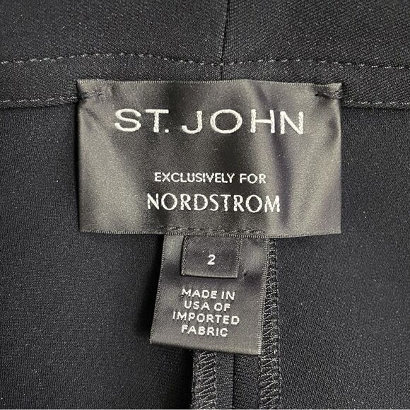St. John Black Wide Leg Dress Pants Size 2 Nordstrom Gold Buckle Trim USA Made - Picture 9 of 11